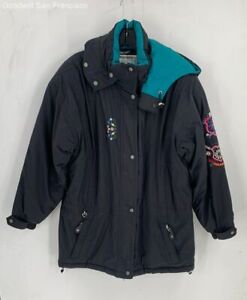 Vintage Obermeyer Womens Black Embroidered Hooded Insulated Ski Jacket Size 12