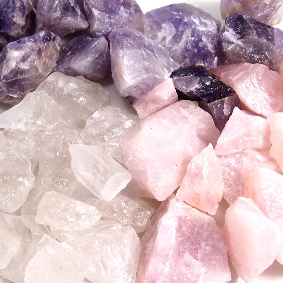 1 kg Wassersteine / Rohsteine Grundmischung Amethyst + Rosenquarz + Bergkristall - Bild 1 von 1