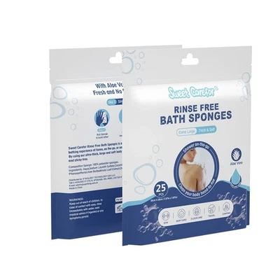 Sweet Carefor Rinse Free Bath Sponge Wipes Body Wash Wipes for Bed bath,Camping