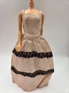 Vintage Barbie Clone Doll Handmade? Pink Evening Party Dress Black Accent Tlc - Picture 1 of 17