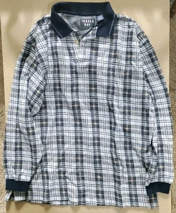 Vintage Trader Bay Polo Long Sleeve Shirt Mens Medium Blue Beige Cotton Golf - Picture 1 of 3