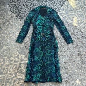 Roberto Cavalli Snake Print Form Fitting Dress Blue Green 38 - Picture 1 of 9