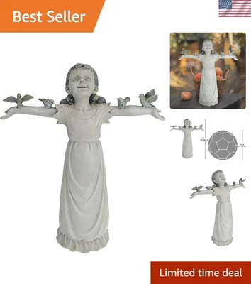 Basking in Glory Little Girl Garden Statue - Handcrafted Resin & Birds, 16" - Image 1 of 4