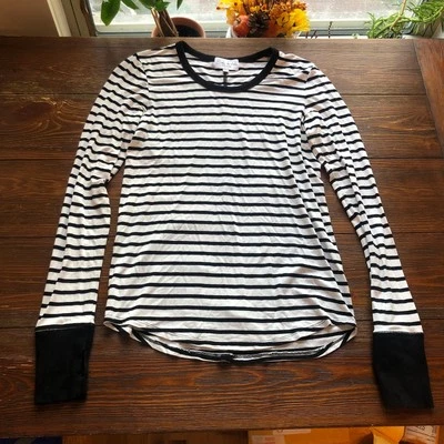 Feel the Piece by Terre Jacobs Striped Long Sleeve Top sz XS Black White $148 - Image 1 of 4