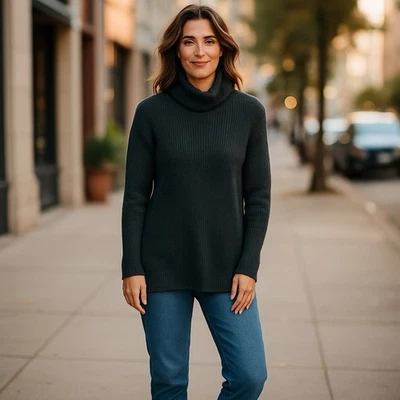 Suéter túnica vintage Talbots para mujer M negro cuello capucha lana de cordero angora clásico Foto 1 de 4