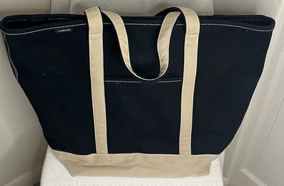 LANDS END-Vintage Black/Tan Canvas Boat Tote Bag Rare Color XL Open Top - Image 1 of 4