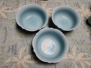 3) Threshold WELLSBRIDGE Aqua Blue Cereal Bowls Scalloped Edge 6 7/8" - Picture 1 of 7