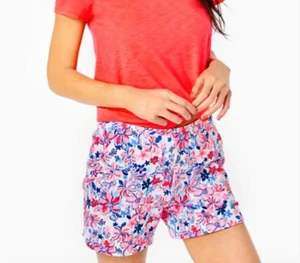 Lilly Pulitzer Kylar Strick Shorts Damen M weiß rosa Blumen Party wie ein Lobstar - Bild 1 von 10