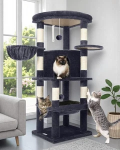 Großer, kippsicherer Kratzbaum mit Katzenhaus und Hängematte für mehrere Katzen - Picture 1 of 11