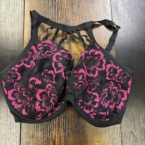 Reggiseno balconcino Cacique pizzo leggermente foderato taglia 40H nero/rosa pizzo sexy con spalline - Foto 1 di 7