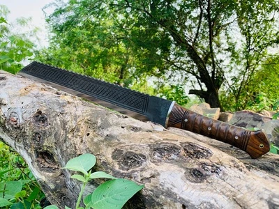 Cuchillo Seax Medieval Hecho a Mano Acero al Carbono Vikingo Cuchillo de Caza Funda de Cuero Foto 1 de 4