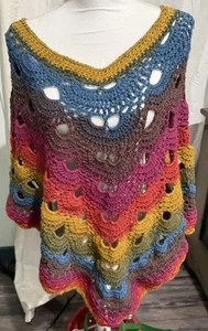 Poncho donna OSFM nuovo fatto a mano all'uncinetto colori splendidi - Foto 1 di 5