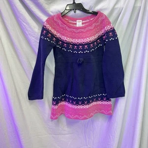 Gymboree Girls pink Fair Isle Hearts Sweater Dress Size 5T L/S Blue And Pink - Picture 1 of 7