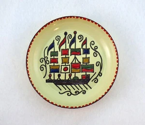Greek Enamel Art Vintage Plate Enamelled Dish Sail Ship Design Hand Made Greece - Picture 1 of 6
