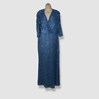 $598 Mac Duggal Women's Blue Sequin V-neck Gown Dress Plus Size 18