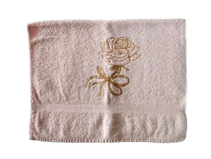 Vintage Cannon Gästehandtuch Rosa Gold Stickerei Rose Made in USA hübsch - Bild 1 von 3