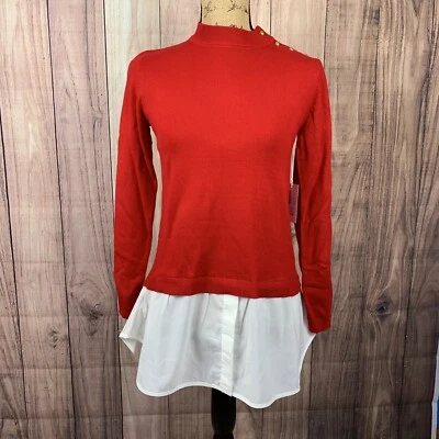 Suéter Cielo Mujer Talla Pequeña Rojo Blanco Camisa Cola Dorado Botón Túnica Nuevo con Etiquetas Foto 1 de 4