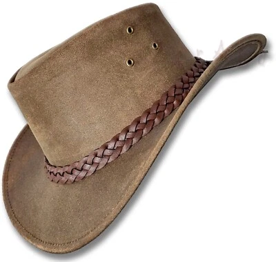 【oZtrALa】Australian LEATHER Hat Outback Cowboy Western Black Brown HL11 Ballarat - Image 1 of 4