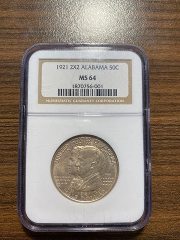 1921-P Alabama 2x2 Silver Half Dollar Commemorative 50C NGC MS 64 Two by Two Cover