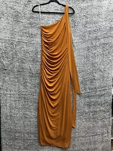 HALSTON Audrie One-Shoulder Gown Dress solid Orange Sz 8 - Picture 1 of 8