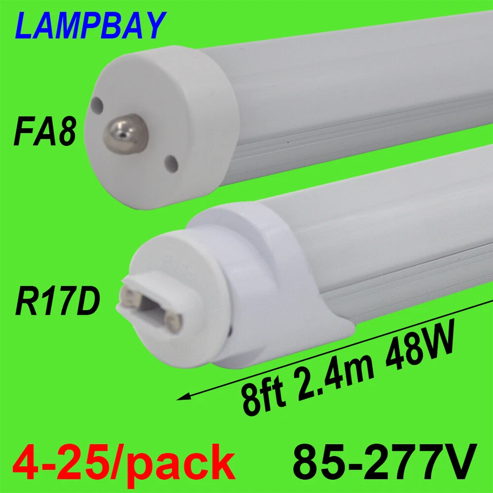 LED Tube Light 8ft, 2.4m 48W F96 Bulb Single pin FA8 R17D(HO) bar lamp 110V-277V - Image 1 of 4