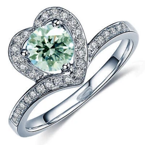 2.70 Ct Vvs1=Ice Blue White Round Moissanite Diamond Heart Silver Ring - Picture 1 of 1