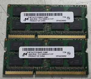 Micron 8GB (2x4GB) PC3-10600 DDR3 SODIMM Laptop Memory RAM MT16JTF51264HZ-1G4M1 - Picture 1 of 1