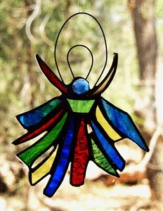 ABSTRACT RAINBOW SPIRIT ANGEL Authentic Stained Glass SUNCATCHER Australian Made - Picture 1 of 24