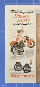 Anuncio impreso vintage Watermans tinta niña en una motocicleta ilustración 13,5" x 5,25" - Imagen 1 de 1