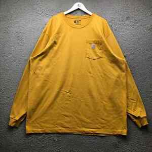 Carhartt T-Shirt Men 3XL Tall Long Sleeve Loose Fit Crew Neck Pocket Logo Yellow