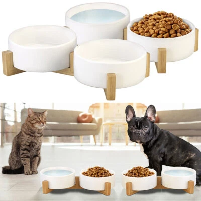 Sweetypet 2er-Set Doppel-Futter- & Trinknapf, Keramik, Bambus-Ständer, je 400 ml - Bild 1 von 4