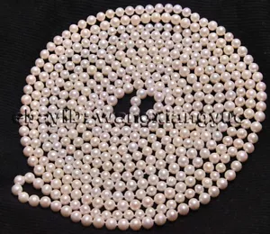 Super long 100" 7-8mm Real Natural White Akoya Cultured Pearl Necklace - Picture 1 of 5