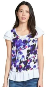 Bonita pintura KENSIE Imperil azul floral cuello redondo manga gorra pequeña $69 para jóvenes - Imagen 1 de 4