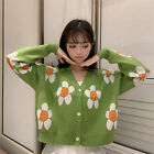 Women Flowers Print Knit Cardigans Tops Sweater V Neck Loose Short Casual Coat