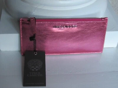 Estuche para Tarjetas Cartera Vince Camuto Greer Magenta Metálico Cuero Genuino Nuevo con Etiquetas $48 Foto 1 de 3