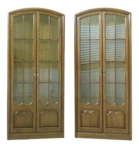 53454E/55E: Pair Solid Cherry MONITOR 2 Door Lighted Curio Cabinets - Picture 1 of 11
