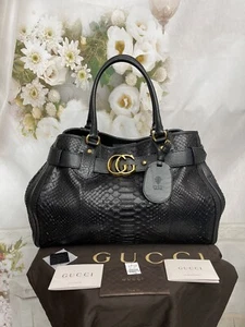 GUCCI Python Large GG Running Tote Black Smooth Leather Trim NWTS MSRP$3200 - Picture 1 of 12
