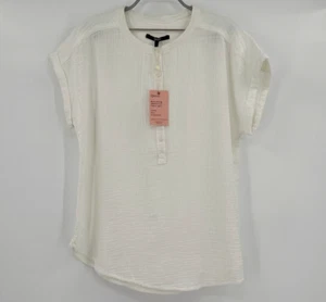 Quince White Organic Cotton Gauze Roll Sleeve Shirt sz S Women's Short Sleeve - Picture 1 of 4