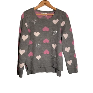 Pink Republic Girls Gray Sweater with Pink Hearts Size XL / 16 - Picture 1 of 4