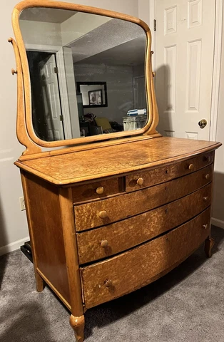 Antique BIRDSEYE MAPLE DRESSER/MIRROR. Very Rare Mirror Style.  Beautiful. 1909 Cover