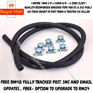 7mm ID Reinforced Rubber Motorcycle Car Petrol Fuel Pipe Hose 1 Metre 1M + Clips - Picture 1 of 5