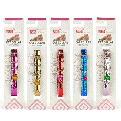 Paquete de 3 collar de gato de cuero sintético con hebilla de campana - metálico, gatito ajustable Foto 1 de 4