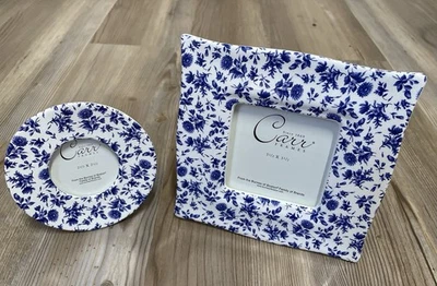 Two Carr Photo Frames Blue/White French Country Round & Square Unused Read** - Image 1 of 4