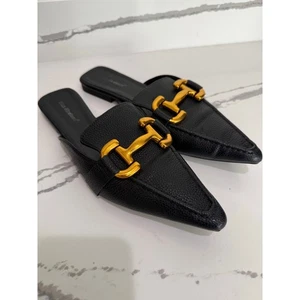 Nine Nineteen Faux-Leather Black Mules Slip On Shoes Gold Buckle Sz 41 (10) - Picture 1 of 7