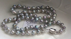 Un collar de perlas akoya japonés Madama azul liso particularmente brillante 5,6-6,5 mm - Imagen 1 de 8