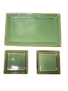Pottery Barn Asian Square Green 3pc Platter & Plates Set Made in Japan Dishware - Picture 1 of 9