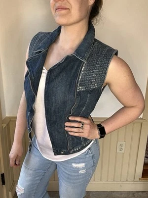 Chaleco sin mangas Guess Moto Denim Grunge Motociclista Y2K Streetwear desgastado S vanguardista Foto 1 de 4