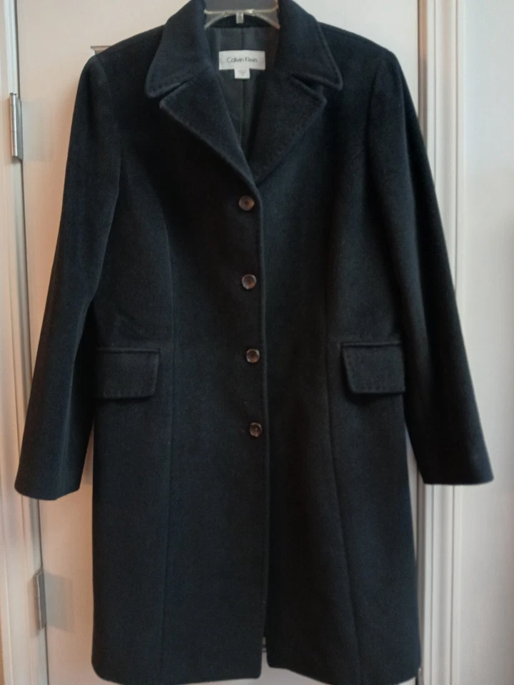 Женское пальто Calvin Klein размер 10 черное ангорская шерстяная смесь длинное мягкое классическое - Изображение 1 из 4