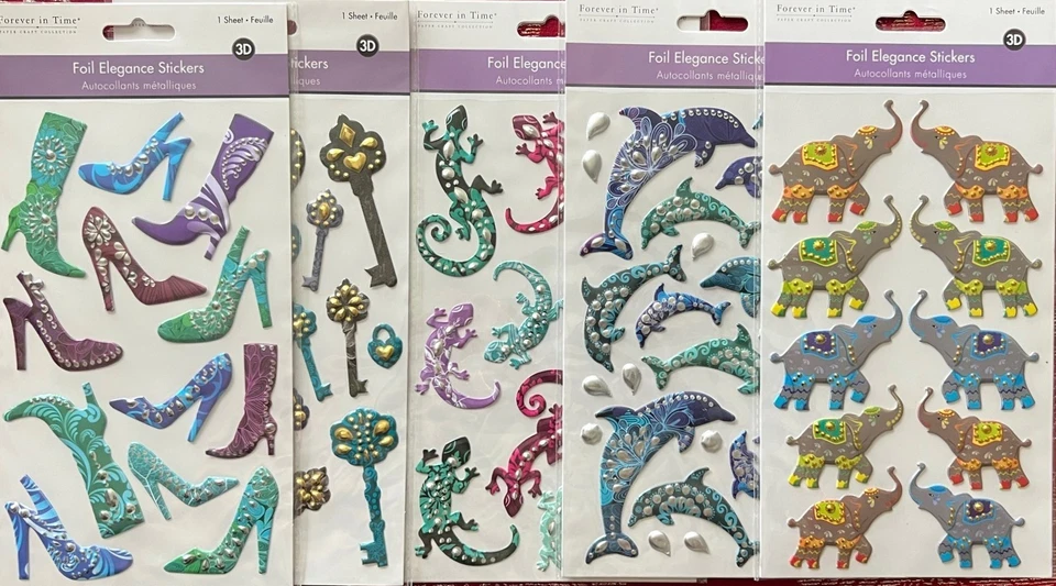 FOREVER IN TIME YOU CHOOSE - FOIL ELEGANCE DIVA ELEPHANT DOLPHIN KEYS GECKO 3D PUFFY STICKERS