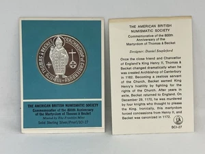 1970 American British Numismatic Society Thomas Becket Sterling Silver Proof - Bild 1 von 10